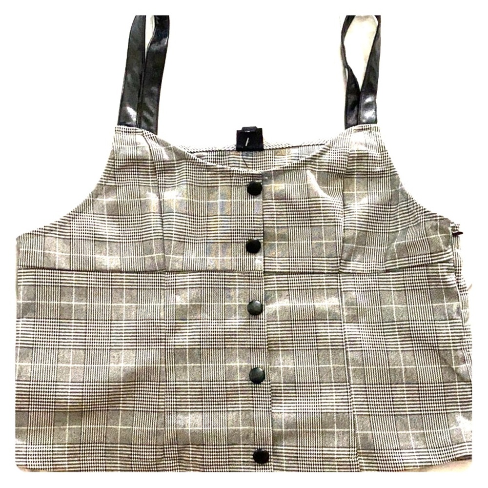 Plaid top with leather (pleather) straps